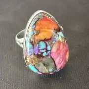 Blue Turquoise Spiny Oyster Southwestern Sterling Silver Ring Size 6 18471