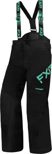 FXR Clutch 2023 Youth Snowmobile Bib Pants, black-green, Size L 34 Black Green