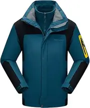 [AUmansmoer] Men's 3 in 1 Outdoor Waterproof Windproof Hooded Coat Breathable Sport Camping Hiking Jacket with Fleece Jacket