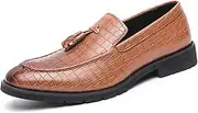 [ETORYOOX] Men'S Leather Stone Pattern Tassel Slip-On Loafers,Fashion Pointed Toe Comfortable Low Top Non-Slip Dress Shoes,for Wedding Party Formal