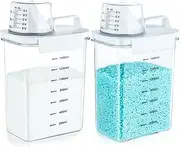 2 Packs Laundry Powder Detergent Container Laundry Detergent Dispenser with Lids Transparent with Scale Markings Large Mouth for Easy Pouring Includes Measuring Cup, for Washing Powder, Grain (1800ML)