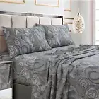 Queen Bed Sheet Set, 300 Thread Count Soft Cotton Sateen, Floral Print with Extr