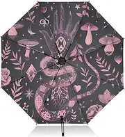 [PDZRMY] Purple Snake Hand Mushroom UV Protection Travel Umbrella Compact for Rain and Sun - Auto Open and Close UPF 50+ Windproof Portable 46” Sun Umbrella for Women and Men