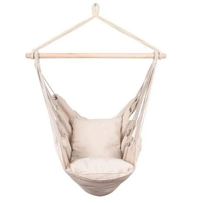 Hanging Rope Hammock 39 in. 1-Person Natural Sling Patio Swing with Cushion and