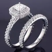 2.72 CT Pave Diamond Encrusted Princess Cut Engagement Ring Bridal Set in 14k WG