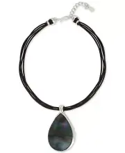 Robert Lee Morris RLM Soho Silver-Tone Corded Teardrop Stone Necklace NEW