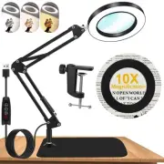 10X Magnifying Glass with Light and Stand, Dimmer Adjustable Swing Arm 2-in-1...