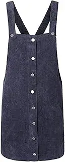 [Generic] Women's Straps A-Line Corduroy Pinafore Bib Pocket Overall Dress Button Down Sleeveless Mini Dress with Pockets