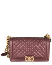 Chanel Burgundy Lambskin Medium Boy Bag (Authentic Pre-Loved)