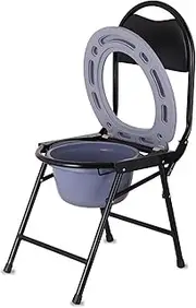 Folding Steel Bedside Toilet, Portable Toilet Commode Chair, 3 in 1 Mobile Toilet Can Bear 220 Pounds