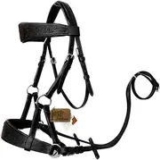 AMAZING HORSE STUFF Sidepull Bitless Bridle with Designer Hand Carving On Brow & Noseband Oval Shaped Full Black