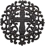Comfy Hour Antique and Vintage Collection Cast Iron Round Cross Trivet 9"Black