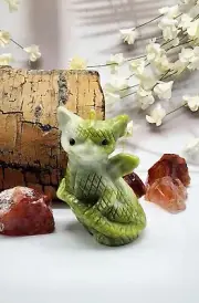 Baby Dragon Hand Carved Xiuyan Jade Adorable Baby Dragon Figurine Crystal Energy