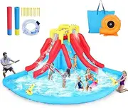 Whubefy Inflatable Water Slide for Kids 3-12, 14.5 x 12.7FT Big Waterslide Bounce House Park with Double Slides Climbing Wall Splash Pool, Blow Up Water Slides Inflatables for Kids Backyard Water Fun