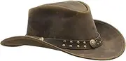 [SideWinder] Cowboy Hat Durable Jungle Grain Leather Unisex Adult for Men Shapeable Outback Western Style Wide Brim