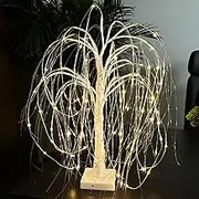 pete mici 96 LED Willow Tree Lights, 24" Table Artificial White Tree, Fiber Optic Lights, Willow Christmas Tree Light for Indoor Party Home Bedroom Shelf Decor, Warm White