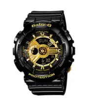 Casio Baby-G BA110-1ACR Black Gold Resin Digital Analog Quartz Wrist Watch