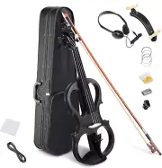 4/4 Electric Violin Full Size Wood Silent Fiddle Stringed Instrument Bow Headpho
