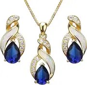 [Hermosa] Jewelry Sets Australian Opal Blue Sapphire Necklace Earrings