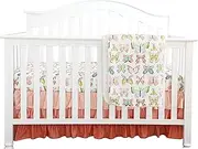 Sahaler BoHo Girls Crib Bedding Set Bohemian Floral Nursery Baby Bedding Crib Sheet Floral Ruffled Crib Skirt Crib Rail Cover (Peach Butterfly)