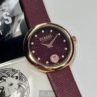 VERSUS VERSACE 凡賽斯女錶 36mm 玫瑰金圓形精鋼錶殼 酒紅色簡約, 中二針顯示錶面款 VV00375