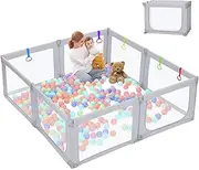 Welzona Baby Playpen,Extra Large Playpen for Toddlers, Foldable Play Center Yards Play Pens for Babies, Adjustable Shape & Size Portable Play Yards Safety Toddler Baby Play pen with Breathable Mesh, (180 x 175 cm, Light Gray)