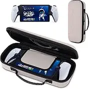 wonlince Hard Carrying Case for Sony PS5 Playstation Portal，Scratch-resistant portable organizer with mesh pocket，Stylish design for traveling，Off White
