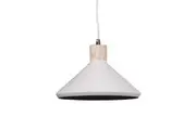 Benson Classic Metal Cone Cord Drop Pendant Light Lamp - Wood Veneer & Milky White Inside.