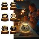 3D Crystal Ball Moon Planet Globe Table Lamp USB LED Night Light Home Decor Gift