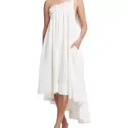 AJE Dress Rarity Linen White Asymmetric Midi Size AU 12 Cocktail Party RRP $375