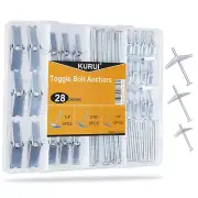 28 Pcs Hollow Wall Anchors: Toggle Bolts, Wing Nut , Metal Screws Assortment Set