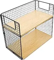 ETHZZLE Wooden Desktop Organizer Shelf 2-Layer Makeup Storage Rack Office Rack Cup Holder