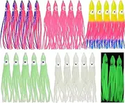 Squid Skirts Fishing Saltwater Octopus Fishing Lures Luminous Octopus Skirts Soft Octopus Squid Skirts Glow Plastic Octopus Trolling Bait Saltwater Squid Skirts Soft Octopus Bait for Bass Trout