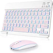 Wireless Keyboard And Mouse Combo, Rechargeable Bluetooth Keyboard & Mouse with 7 Color Backlit and 2.4 GHz Wireless USB Receiver, Compatible with Phone, iPad, PC, Laptop, Windows/iOS/Android, Pink