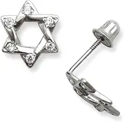 [JewelryWeb] 14k White Gold CZ Simulated Diamond Medium Star Screw Back Earrings 9x8mm Stud Earring for Women