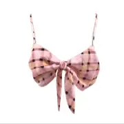 Women's Topshop Pink Check Tie Front Bralette Crop Top