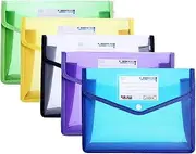 Pyuyan Pack of 5 Coloured Waterproof Document Bag, Document Bag, Plastic Document Folder with Press Stud, Waterproof Envelope Folder, A4 Document Bag for Travel, Office, School, Home