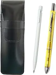2 Pack Slim Cow Leather Pencil Case Black Ultra Fine Retractable Eraser White and 3 Mecha Japan Clear Set Yellow ASBER15W-CL3M-Y-2