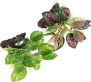 DRESSOOS 2pcs Artificial Aquarium Plants for Fish Tank Landscaping Realistic Fake Leaf Branches Low Maintenance Terrarium Decor for Betta Fish Reptiles Flexible Arrangement