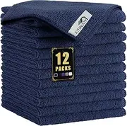 Kitinjoy 12 Pack Microfiber Cleaning Cloth(12 x 12 Inches, Navy Blue), Ultra Soft and Absorbent Cleaning Rags, Reusable and Non-Linting dust Removal Cleaning Cloths for Car, House, Kitchen