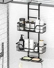 Gabeeriso Over The Door Shower Caddy Hanging, 3 Tier Rustproof Bathroom Organizer Shower Shelf with 16 Hooks, No Drilling Space-Saving Storage for Shampoo, Soap & Towels (30cm Height-Adjustable)