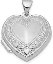 [JewelryWeb] 925 Sterling Silver Polished Patterned Holds 2 photos Love Heart Locket 24x18.7mm Wide