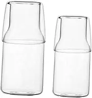 iplusmile 2Sets Transparent Water Carafe with Cup High Borosilicate Glass Jug for Bedroom Supply Elegant Drinkware for Home Use Housewarming Present Easy to Clean