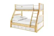 Cornelia Triple Bunk Bed with Storage - Solid Wood - White Natural