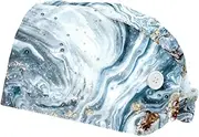 [FVQL] 2 Pcs Nurse Caps for Women, Reusable Surgical Cap Scrub Cap, Abstract Water Marble Pattern