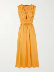 [Altuzarra] Altuzarra - Fiona Belted Gathered Stretch-cotton Poplin Midi Dress - Yellow - medium medium Yellow