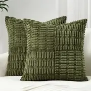 Pillow Covers 16x16 Inch Set of 2 Decorative DarkGreen Soft Corduroy Boho