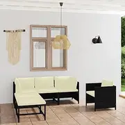 Patio Furniture Sets 6 Piece Garden Lounge Set with Cushions Poly Rattan Black