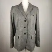 Bogner 100% Wool Blazer Womens 14 Professional Luxury Jacket Gray Herringbone