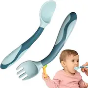 Meindin Baby Cutlery Set - Bendable Training Spoon and Fork | Ergonomic Grip Learning Flatware for Boys Girls, Led Weaning Utensils Set for First Stage